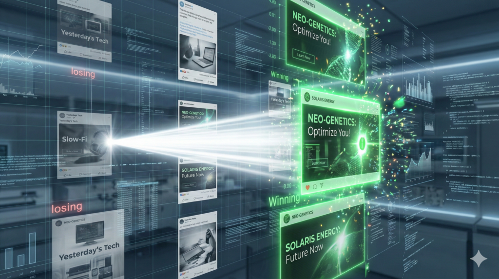 Futuristic digital AI analytics interface display